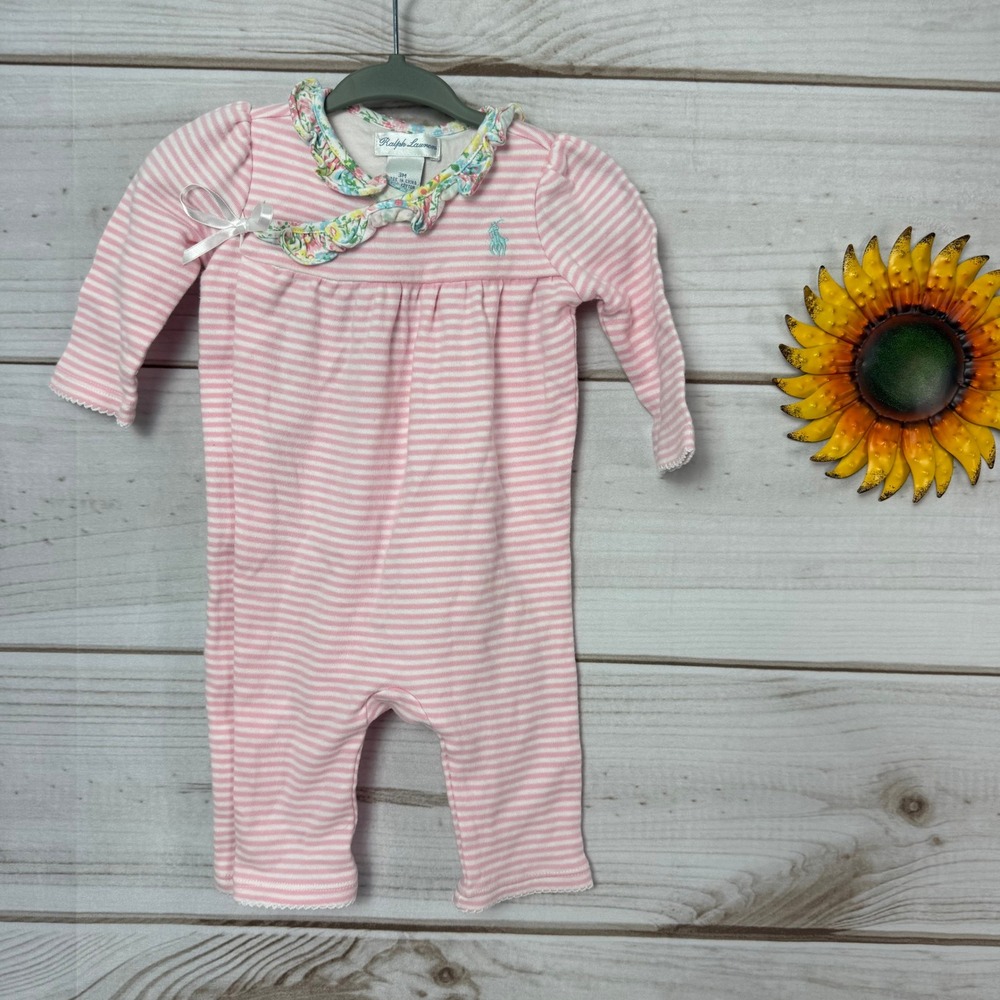 Ralph Lauren Baby Girl‎ 3M Floral Collar Long Sleeve Romper